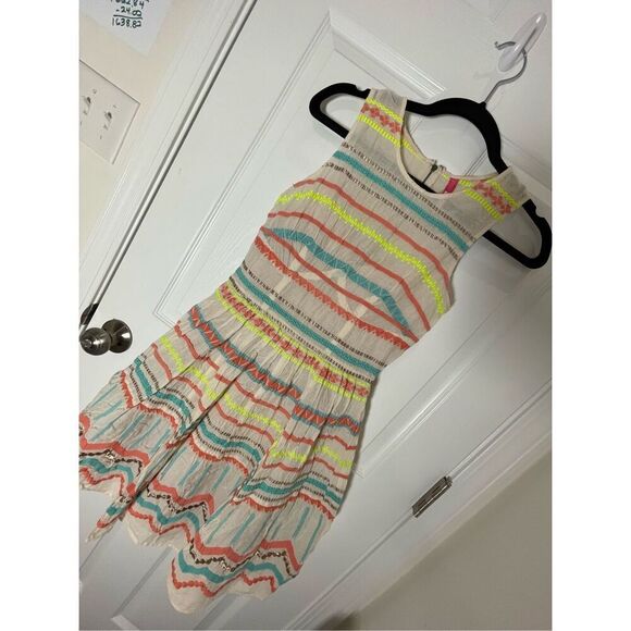 Anthropologie Plenty Tracy Reese Dress 0 Embroidered Retro Fit & Flare Stripes - Picture 1 of 7